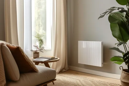 Radiateur électrique moderne chauffant un appartement.