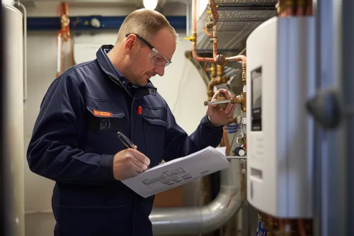 Chauffagiste qualifié entretenant un appareil à gaz.